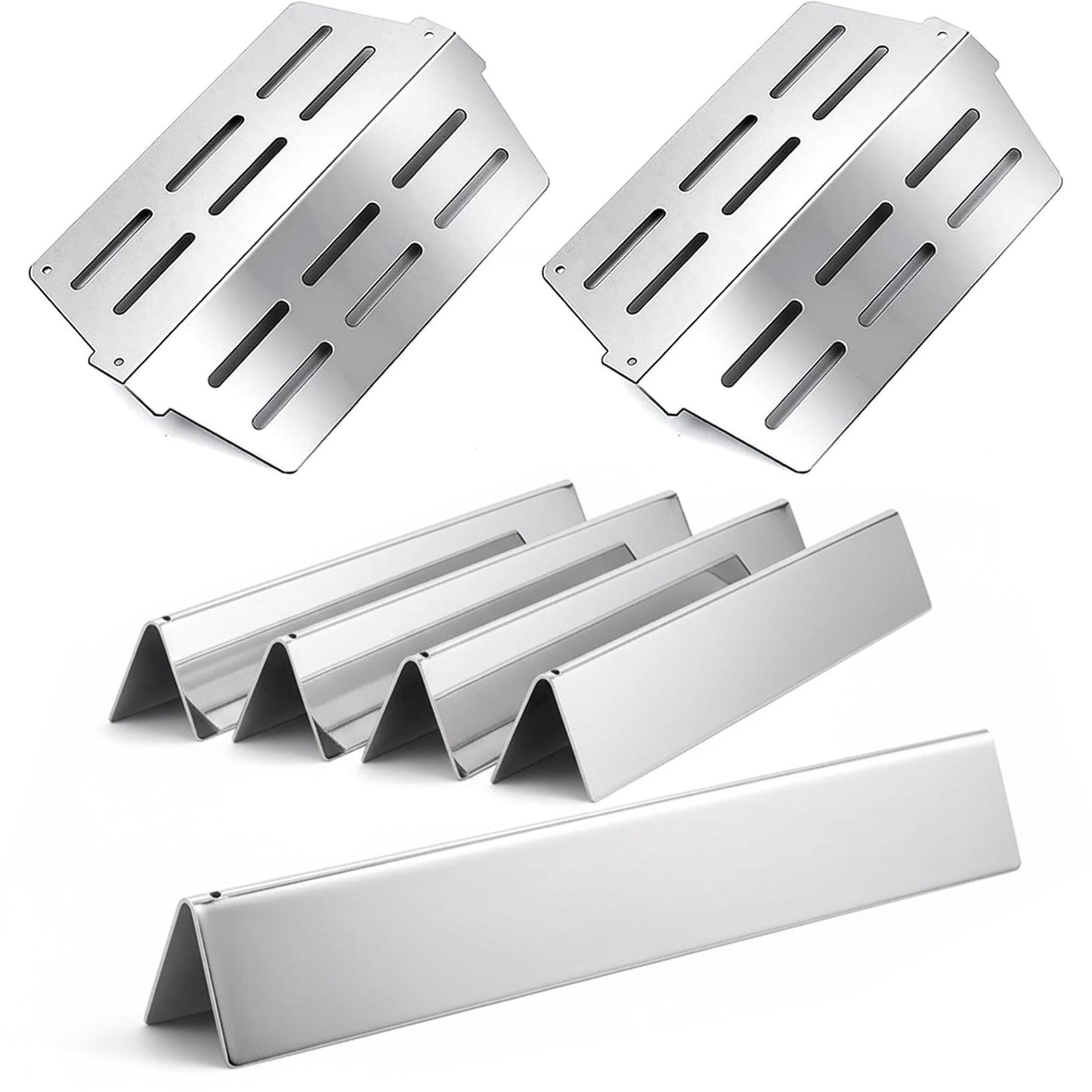 5-pack stainless steel-enameled flavorizer bars & 2-pack heat deflectors set replacing Weber 7620 & 7622 for Genesis 300 (310, 320, 330) grills.