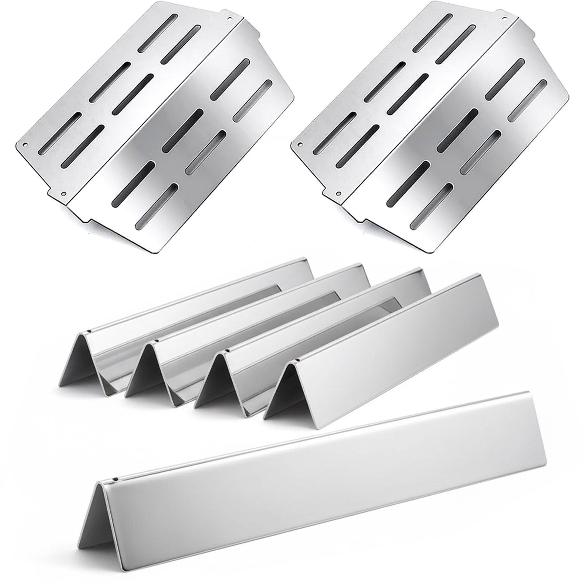 5-pack stainless steel-enameled flavorizer bars & 2-pack heat deflectors set replacing Weber 7620 & 7622 for Genesis 300 (310, 320, 330) grills.