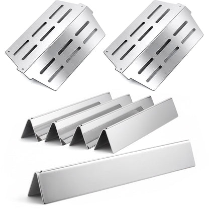 5-pack stainless steel-enameled flavorizer bars & 2-pack heat deflectors set replacing Weber 7620 & 7622 for Genesis 300 (310, 320, 330) grills.