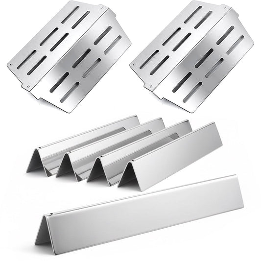 5-pack stainless steel-enameled flavorizer bars & 2-pack heat deflectors set replacing Weber 7620 & 7622 for Genesis 300 (310, 320, 330) grills.
