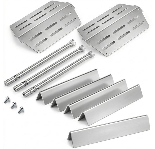 stainless steel 5-pack Flavorizer bars, 3-pack burners & 2-pack heat deflectors kit replacing Weber 7620, 7622 & 62752 for Genesis 300 (310, 320, 330) grills.