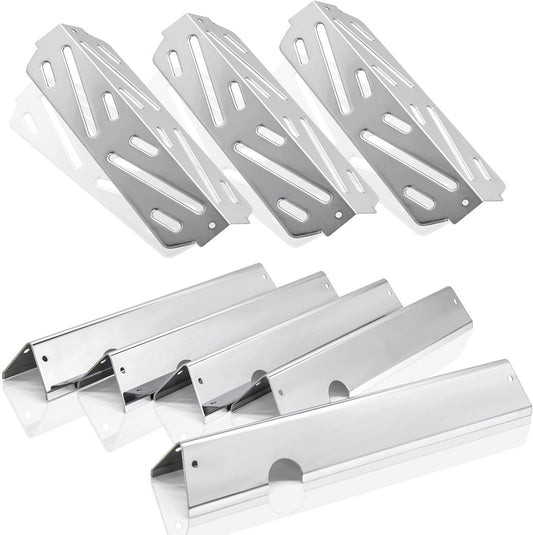 Stainless steel Grill parts kit with 5-pack flavorizer bars, and 3-pack heat deflectors replacing Weber 66032 for Genesis II 300 grills.