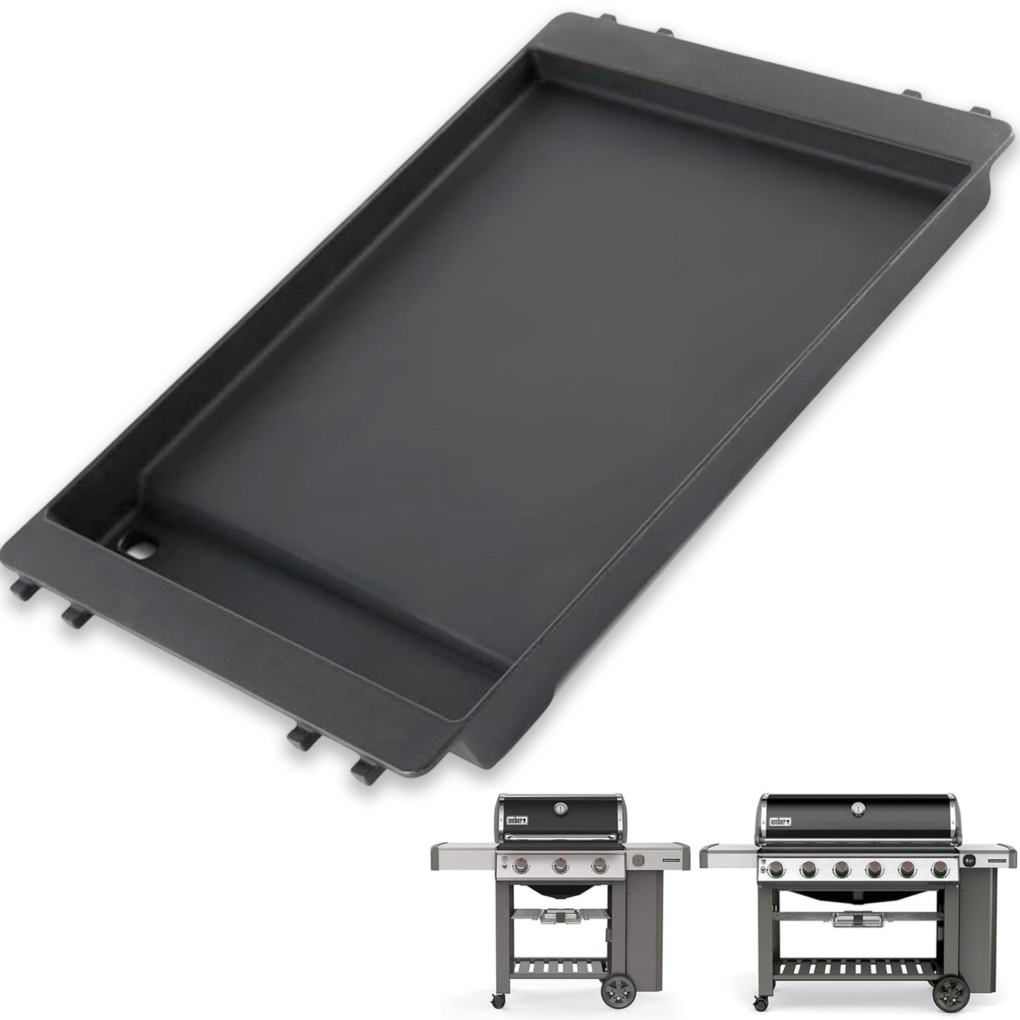 Matte enameled cast iron deep griddle replacing Weber 7599 for Genesis II 300 & 600 series gas grills.