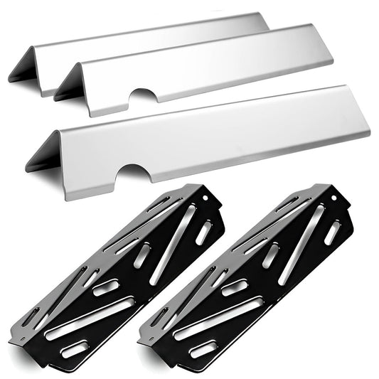 Stainless steel 3-pack Flavorizer bars and 2-pack heat deflectors set replacing Weber 66794 and 66039 for Genesis II 200 series gas grills.