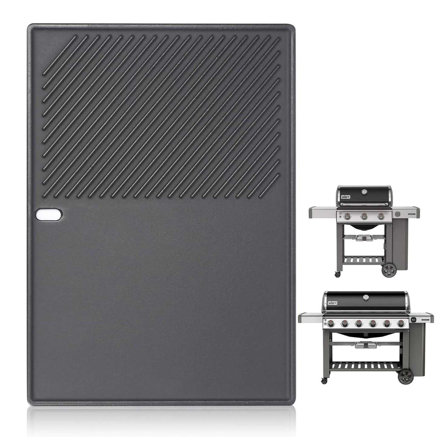 Cast iron flat griddle replacing Weber 7599 for Genesis II 300 & 600 series gas grills.