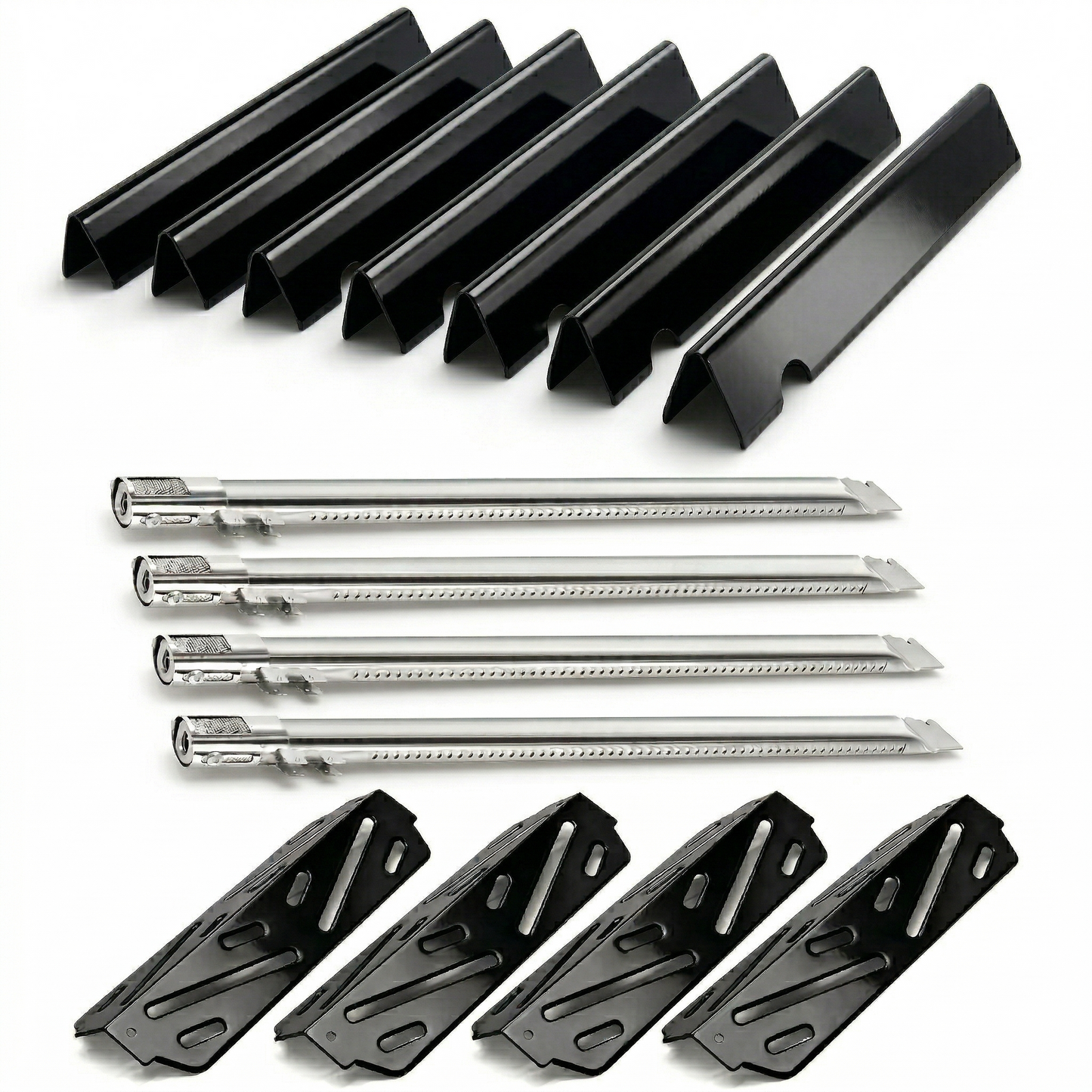 Porcelain 7-pack Flavorizer bars, 4-pack burners & 4-pack heat deflectors kit replacing Weber 66033, 66040 & 67490 for Genesis II 400 & Genesis 400 grills.