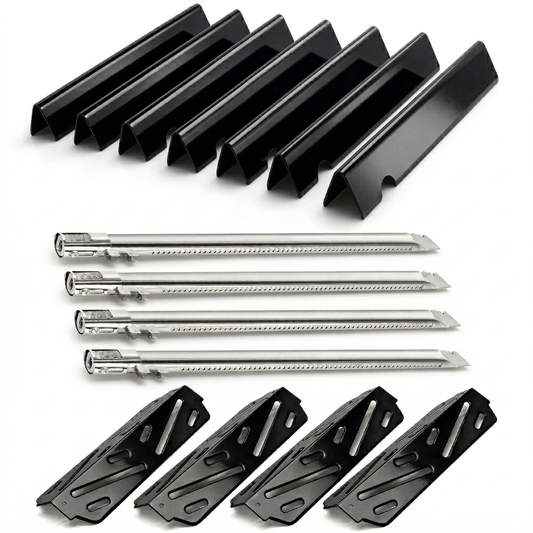 Porcelain 7-pack Flavorizer bars, 4-pack burners & 4-pack heat deflectors kit replacing Weber 66033, 66040 & 67490 for Genesis II 400 & Genesis 400 grills.