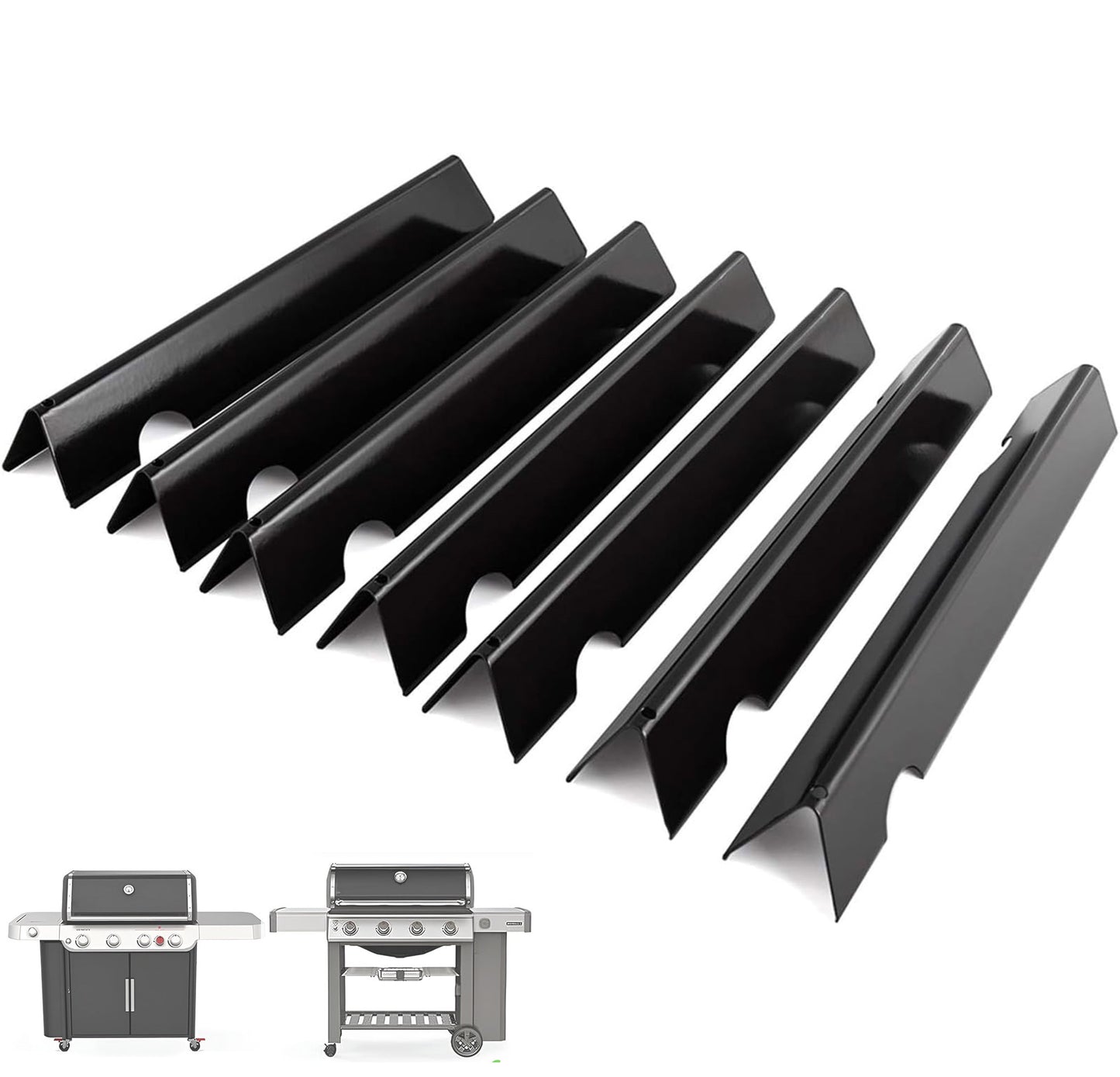 7-pack porcelain-enameled flavorizer bars replacing Weber 66033 & 66797 for Genesis II 400 & Genesis 400 series grills.