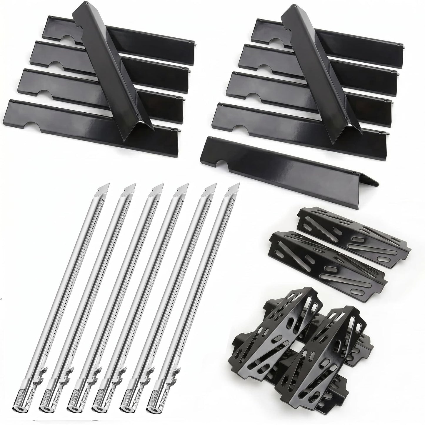 Porcelain 11-pack Flavorizer bars, 6-pack burners & 6-pack heat deflectors kit for Weber Genesis II 600 & LX 600 GS4 series gas grills (23-piece set).