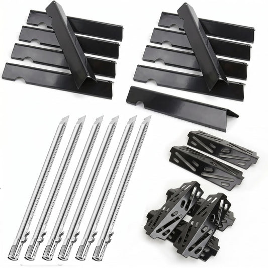 Porcelain 11-pack Flavorizer bars, 6-pack burners & 6-pack heat deflectors kit for Weber Genesis II 600 & LX 600 GS4 series gas grills (23-piece set).