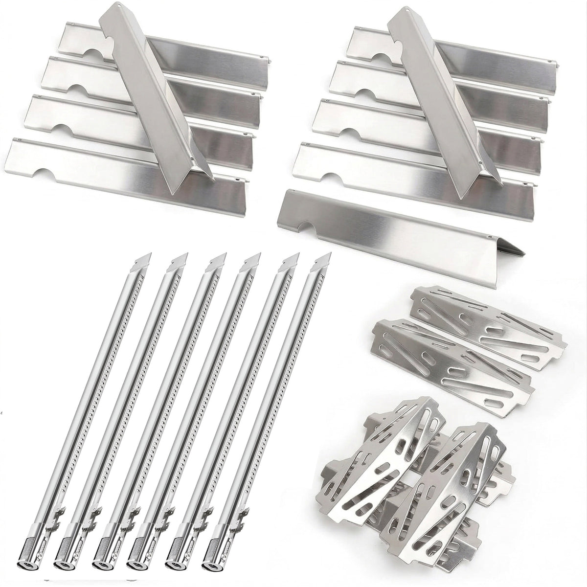 Stainless steel 11-pack Flavorizer bars, 6-pack burners & 6-pack heat deflectors kit for Weber Genesis II 600 & LX 600 GS4 series gas grills (23-piece set).