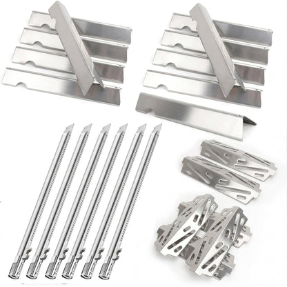 Stainless steel 11-pack Flavorizer bars, 6-pack burners & 6-pack heat deflectors kit for Weber Genesis II 600 & LX 600 GS4 series gas grills (23-piece set).