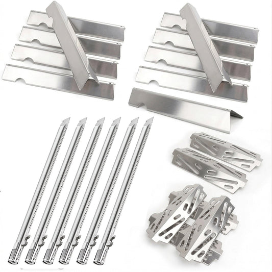 Stainless steel 11-pack Flavorizer bars, 6-pack burners & 6-pack heat deflectors kit for Weber Genesis II 600 & LX 600 GS4 series gas grills (23-piece set).