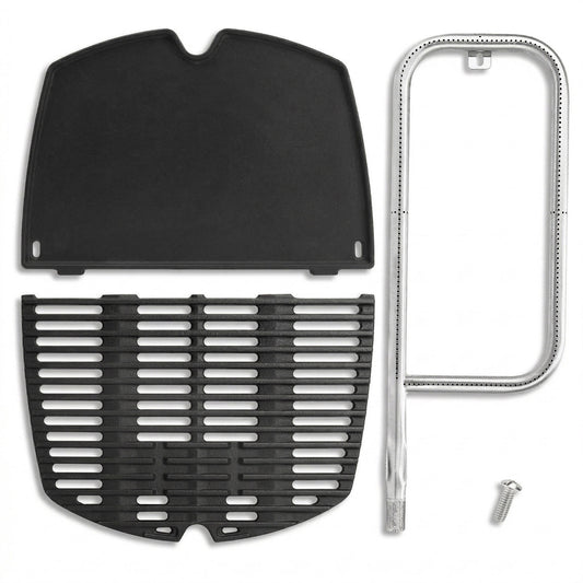 Replacement Parts Set for Weber Q200, Q220, Q2000, Q2200 & Other Grills (Pre-2024) – Cast Iron Grill Grate, Grill Griddle & Stainless Steel Burner (Replaces Weber 7645, 6559, 41862)