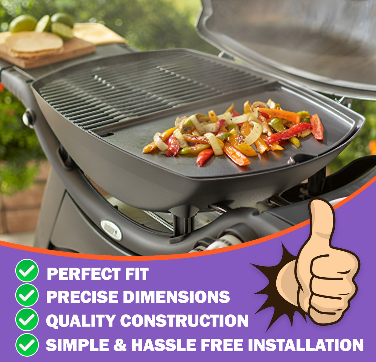 Reservdelar till Weber Q300, Q320, Q3000, Q3100, Q3200-serien (före 2023) – Gjutjärn grillgaller och stekplatta (Ersätter Weber 7646, 6506)