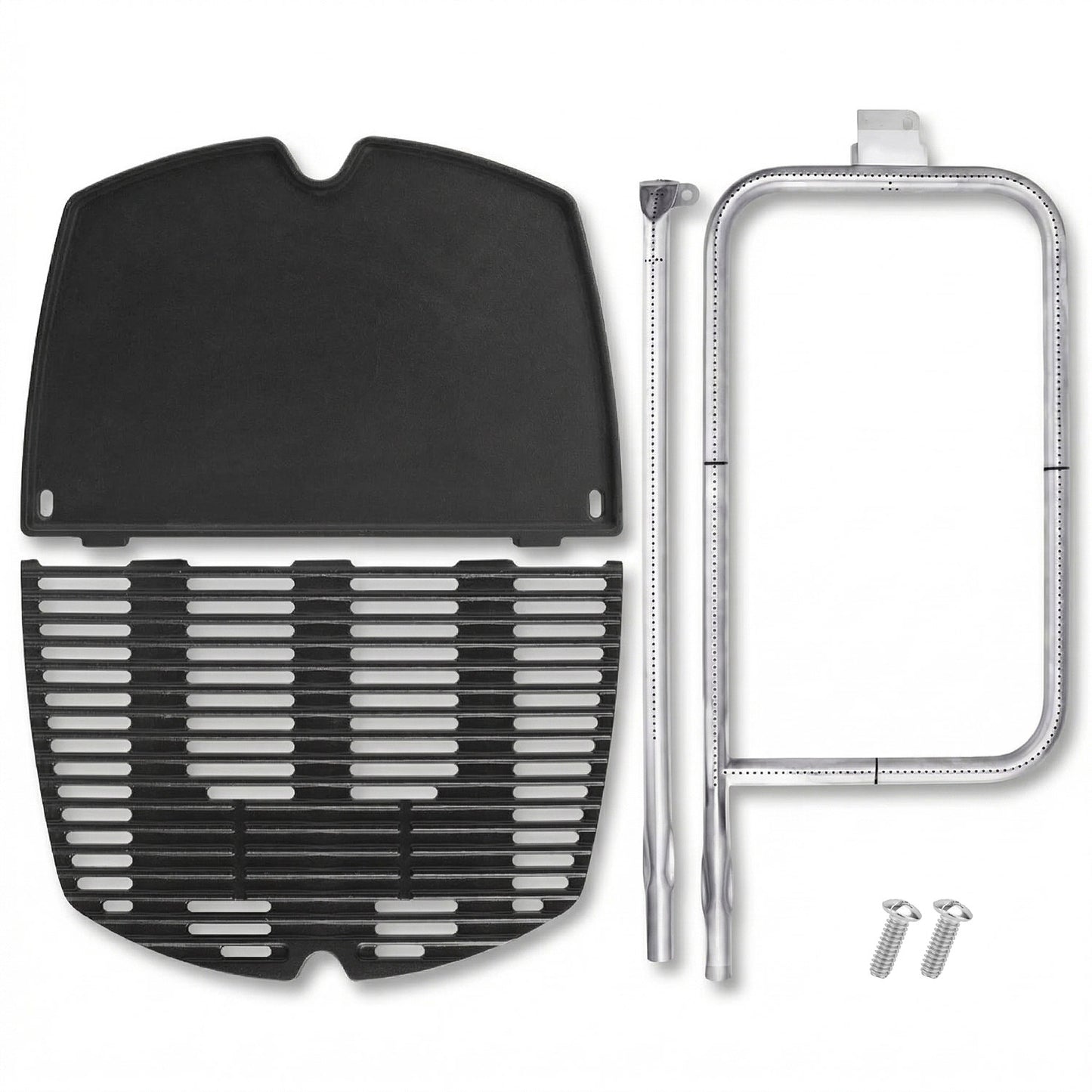 Cast iron grate, griddle plate, and stainless burners replacing Weber 7646/6506/65032 for Q300 & Q3000 series grills.