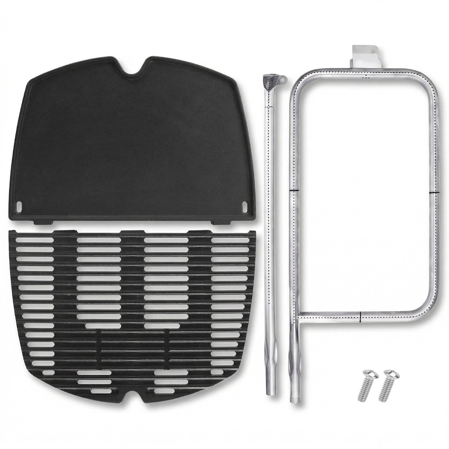 Cast iron grate, griddle plate, and stainless burners replacing Weber 7646/6506/65032 for Q300 & Q3000 series grills.