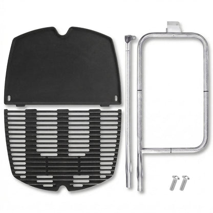 Cast iron grate, griddle plate, and stainless burners replacing Weber 7646/6506/65032 for Q300 & Q3000 series grills.
