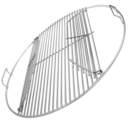 54.6 cm stainless steel hinged round cooking grate replacing Weber 7436 for 57 cm kettle grills.