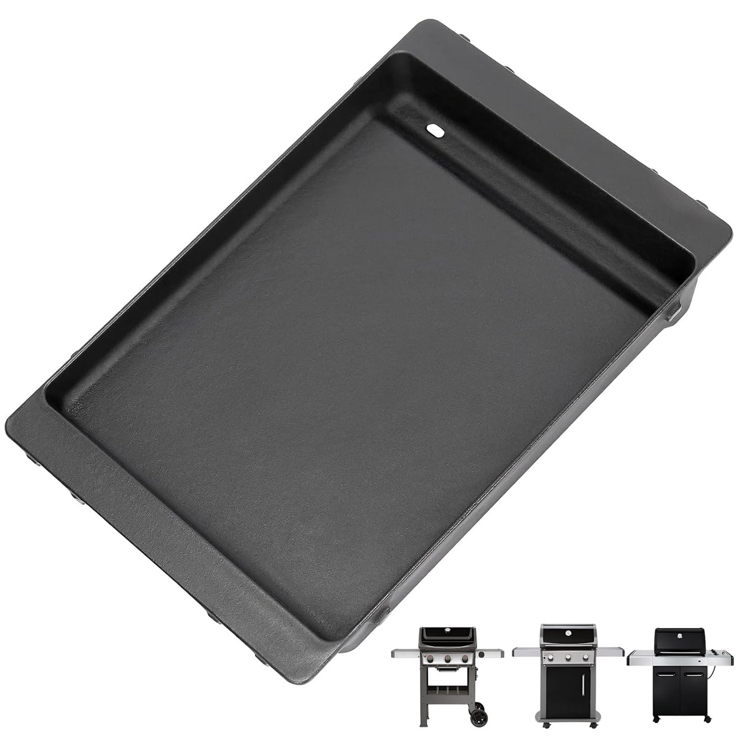Matte cast iron deep griddle replacing Weber 7658/60012 for Spirit 300, 310, 320, 330, Spirit II, and Genesis grills.