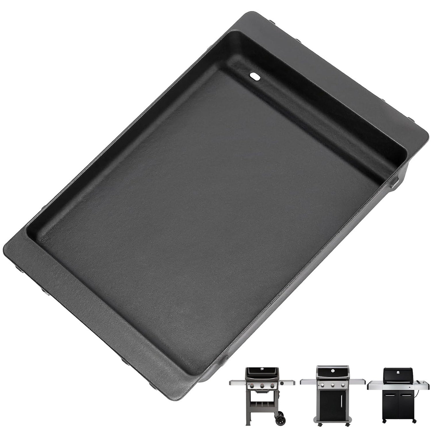 Matte cast iron deep griddle replacing Weber 7658/60012 for Spirit 300, 310, 320, 330, Spirit II, and Genesis grills.