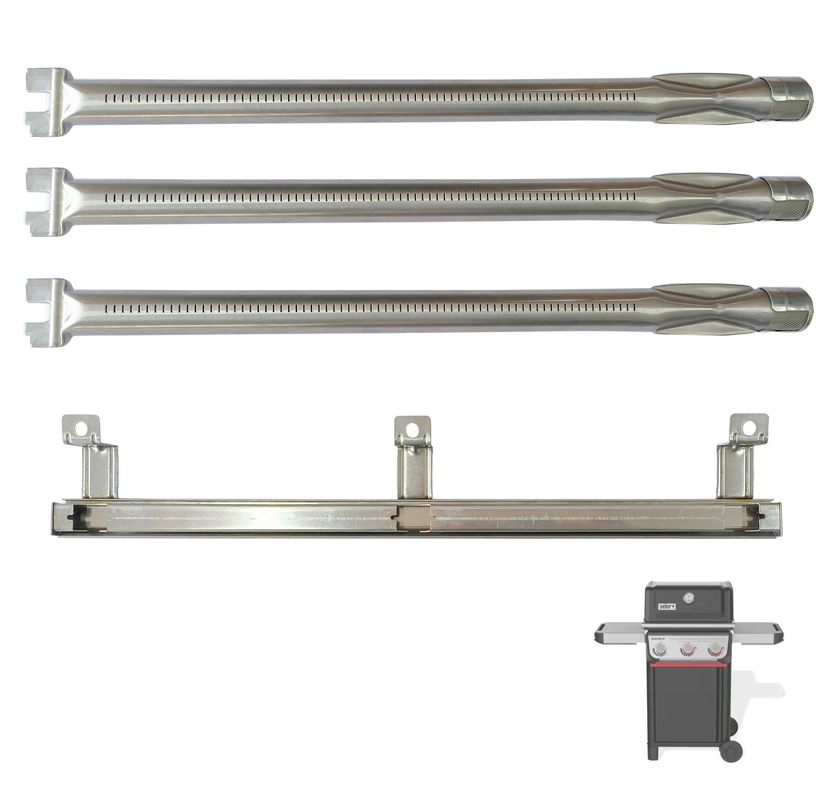 3-pack stainless steel burners with crossover channel for Weber Spirit 300 series grills replacing 4551203 4551213.