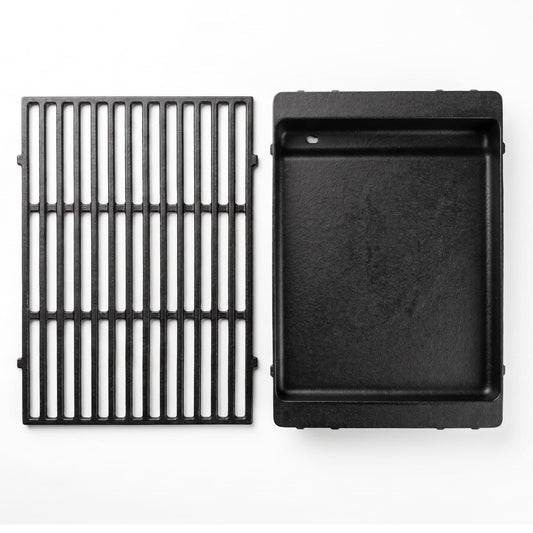 Cast iron grill grate and deep griddle set replacing Weber 7638/7639 for Spirit 300, 400 & Genesis gas grills.