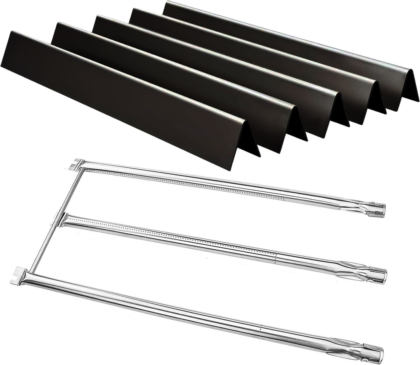 5-pack porcelain Flavorizer bars and 3-pack burner set replacing Weber 7536/7508 for Spirit 300 & Genesis gas grills.
