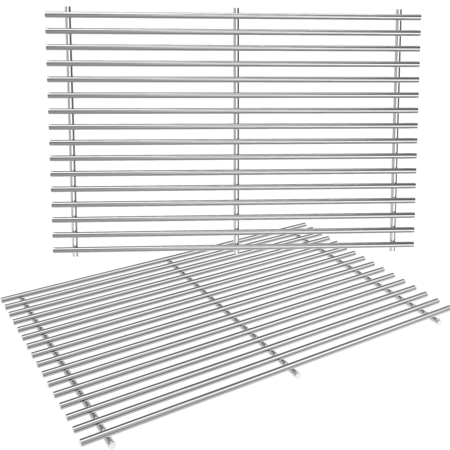 Stainless steel rod grill grates set replacing Weber 7638/7639 for Spirit 300 & Genesis series gas grills.
