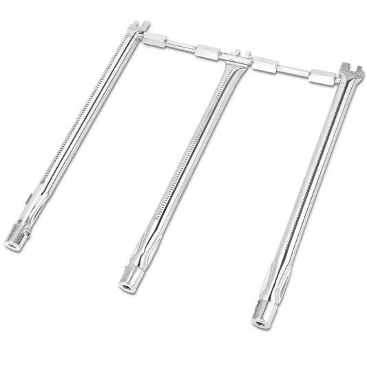 Stainless steel burner set replacing Weber 69787 for Spirit I & II 300 series 3-burner grills.