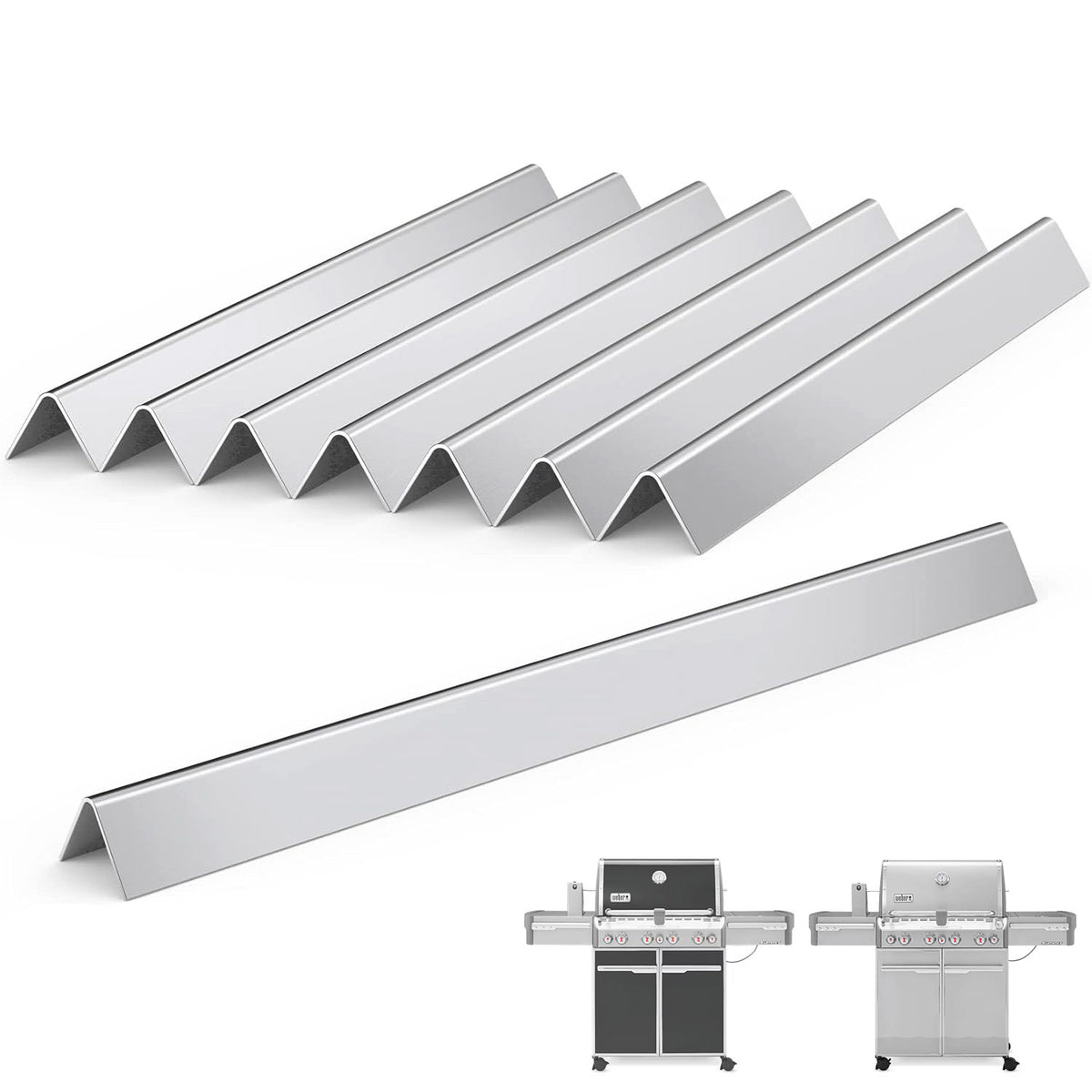 Set of 8 stainless steel flavorizer bars replacing Weber 67668 for Summit 400 series grills (E-470, S-470, S-450).