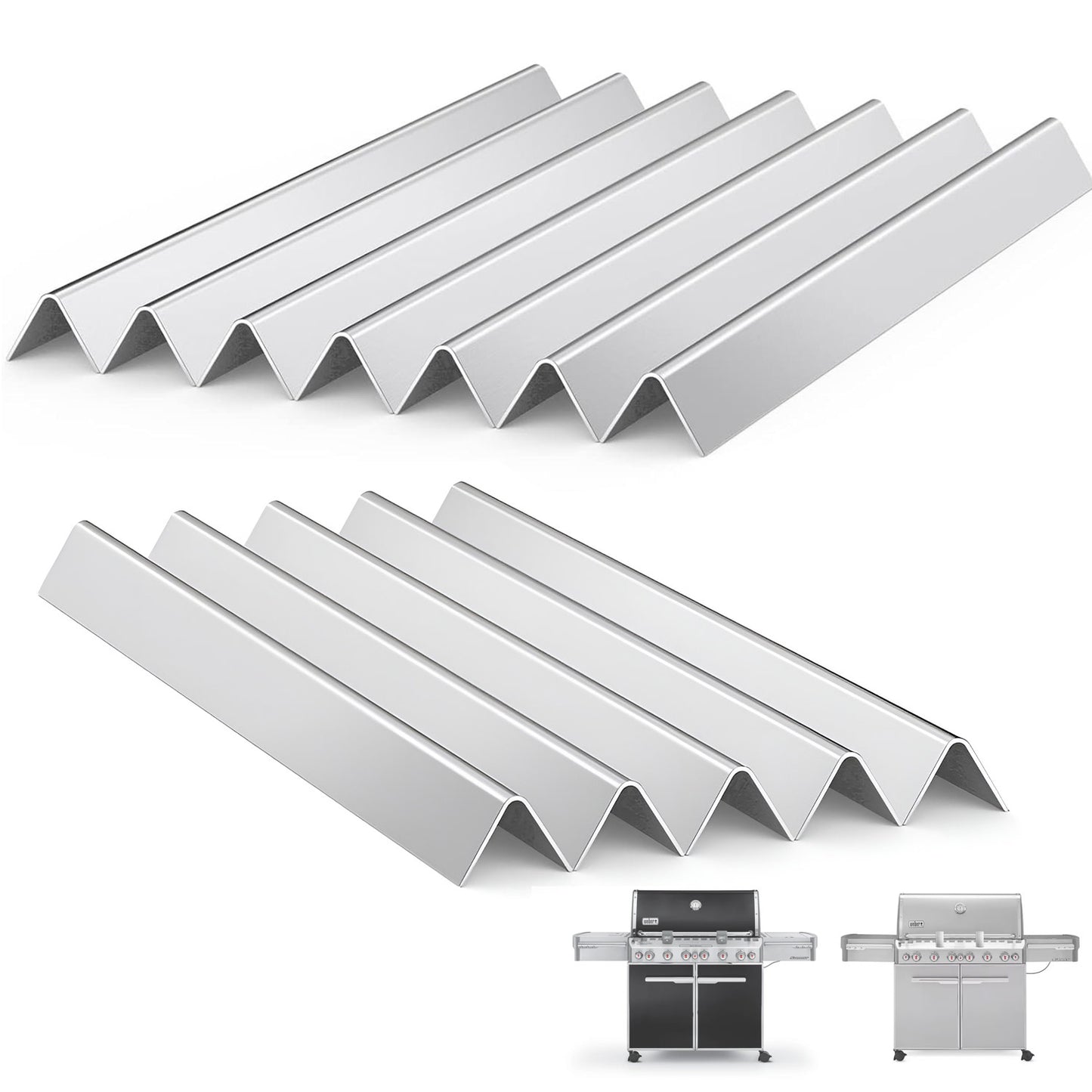 Set of 12 stainless steel flavorizer bars replacing Weber 67670 for Summit 600 series grills (E-670, S-670, S-640).