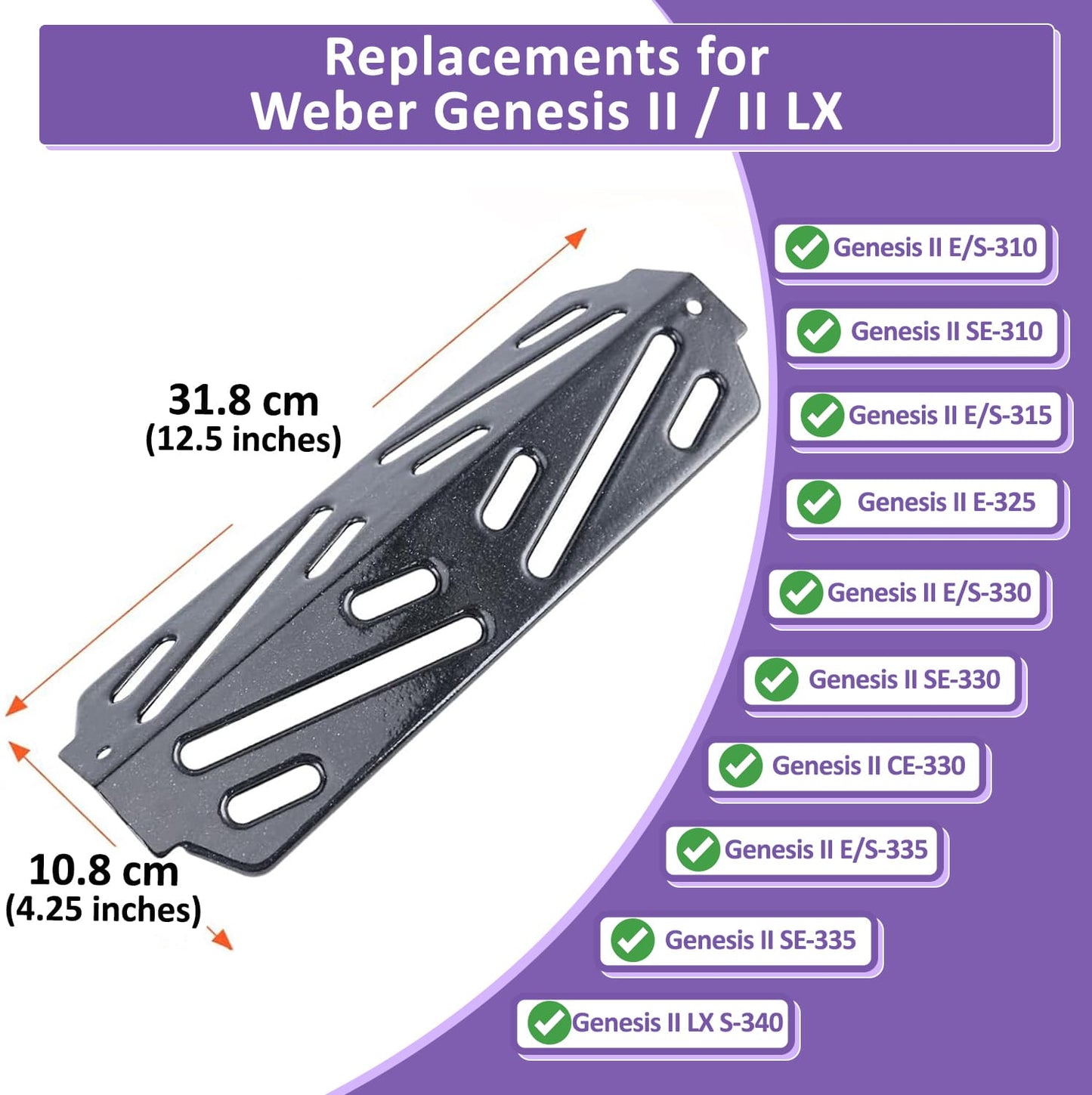 Déflecteur de Chaleur 66040 pour Weber Genesis II 300 / LX 300 - Genesis II E-310/E-315/S-335 Pièces de Barbecue, Acier Émaillé