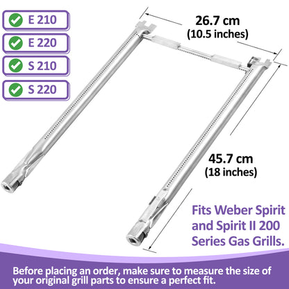 69785 Replacement Burners for Weber Spirit and Spirit II 200 Series (E-210, E-220, S-210, S-220 Gas Grills) (Front Control), 46cm