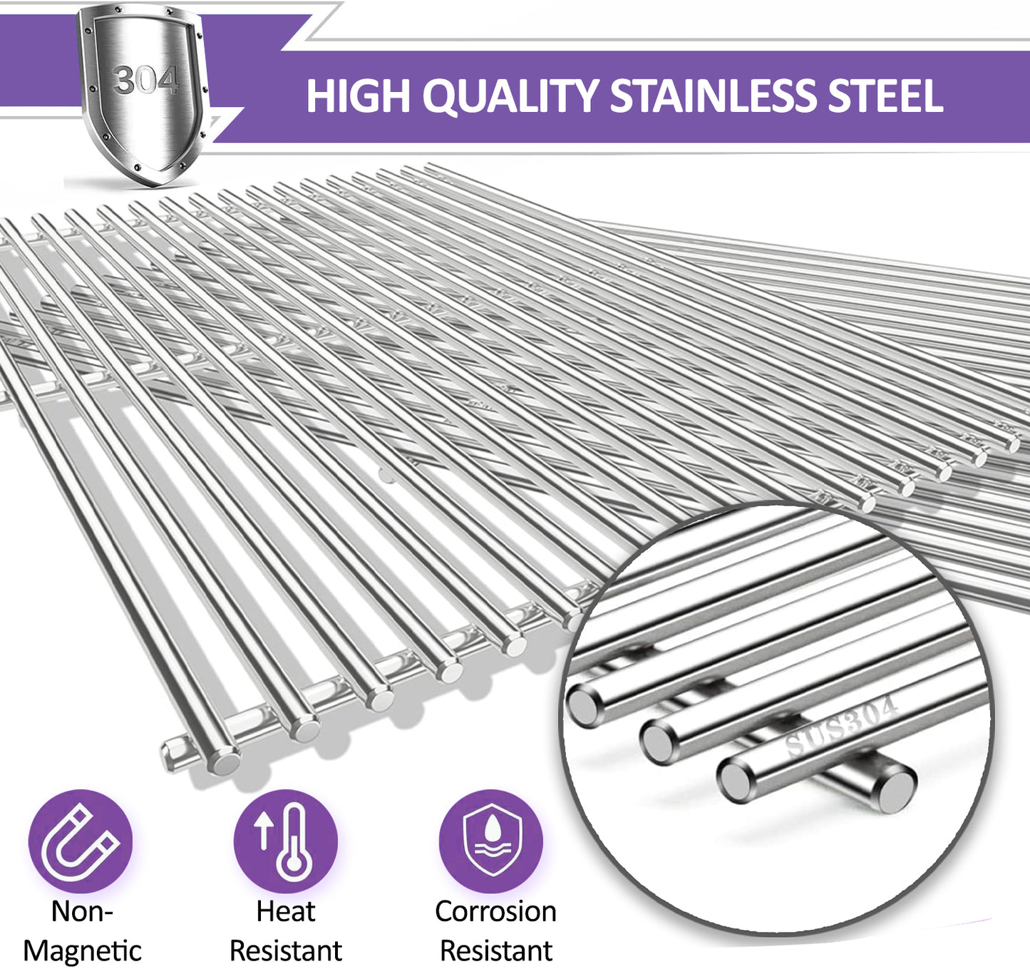 7637 Replacement Cooking Grates for Weber Spirit and Spirit II 200 Series Gas Grills (E-210, E-220, S-210, S-220), 44.2 x 25.7 cm each, Stainless Steel