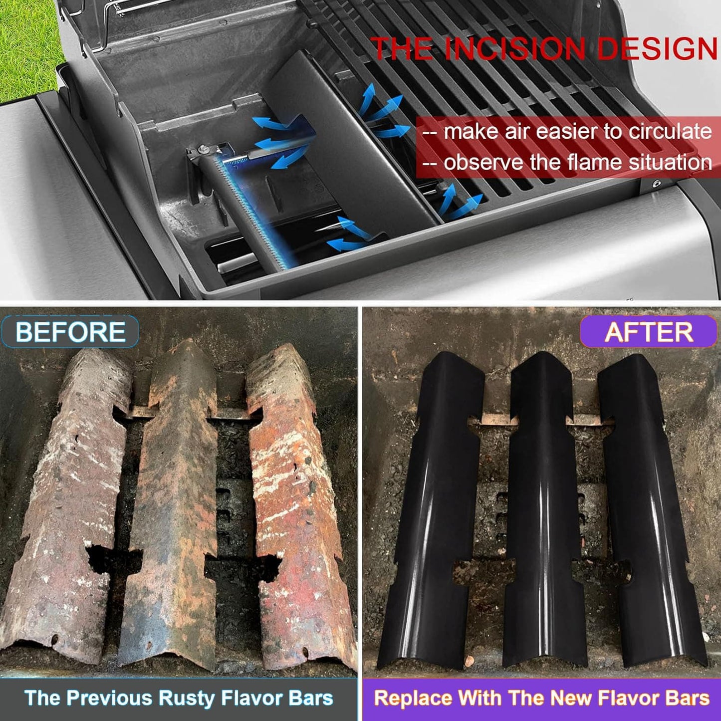 7635 Flavorizer Bars for Weber Spirit 200 & Spirit II 200 Series with Front Control Panel, Spirit E-210, E-220, S-210, S-220, Weber Grill Parts, Porcelain-enameled Steel